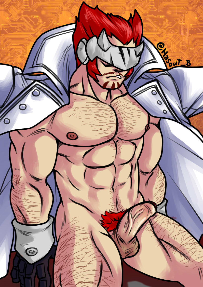 balls bara digimon facial_hair flaccid gankoomon hasout_b male male_only muscles muscular nude penis sitting solo solo_male