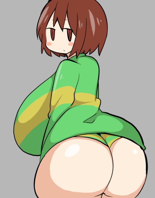 1girls 2d bedroom_eyes big_breasts big_butt blush breasts bubble_butt chara cute female female_only huge_ass human human_female human_only hypnotized_personality_change hypnotized_presentation looking_at_viewer looking_back petronoise sleepy solo striped_panties toby_fox undertale undertale_(series)