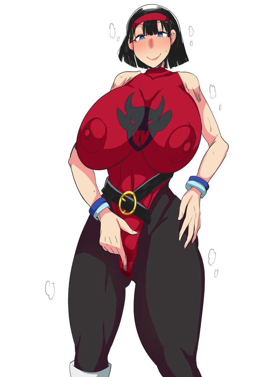 1girls, bimbo, blue eyes, bob cut, breasts, busty, curvy, dragon ball, dragon ball super, erect nipples, female, female only, hourglass figure, huge areolae, huge breasts, nipple bulge, nipples, niwatora, puffy nipples, short hair, solo, tight clothing, videl, voluptuous, wide hips