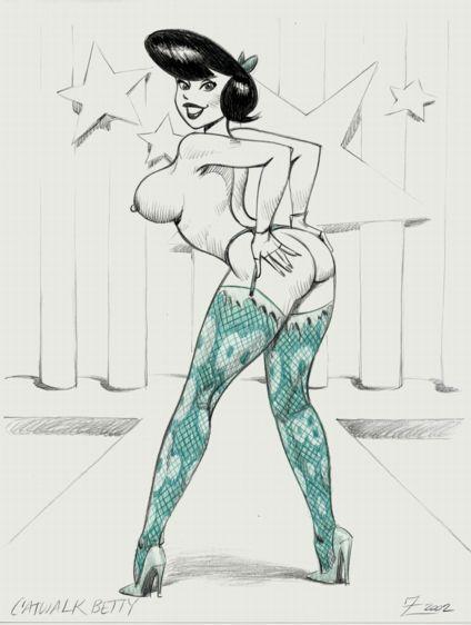 2002 ass betty_rubble female female_only hanna-barbera high_heels human julius_zimmerman monochrome nipples partially_colored solo the_flintstones