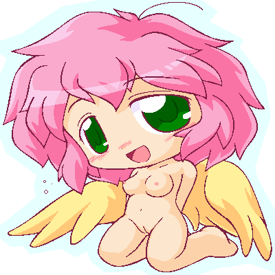 1girls angel blush breasts chibi compile female green_eyes happy harpy_(puyo_puyo) kneeling madou_monogatari medium_breasts pink_hair pussy puyo_puyo short_hair wings