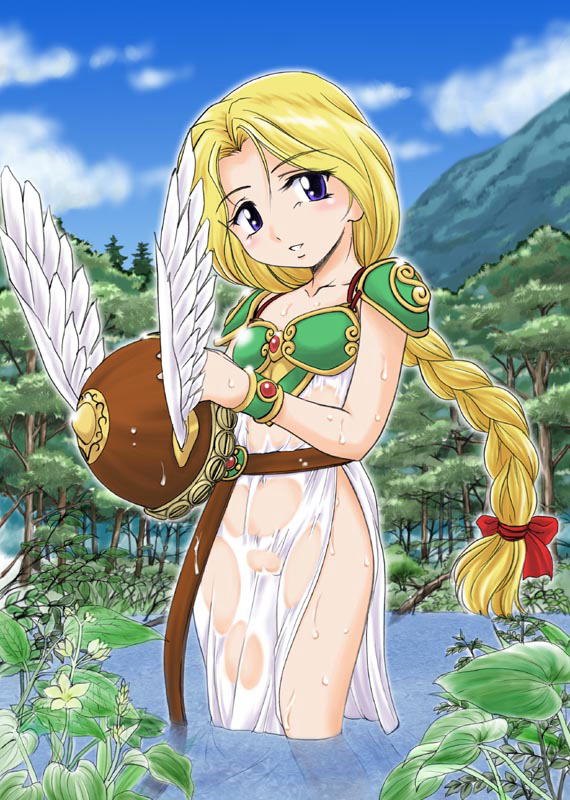 1girls artist_request blonde_hair female female_only legend_of_valkyrie outdoors partially_submerged solo standing tagme valkyrie_(lov) wading water