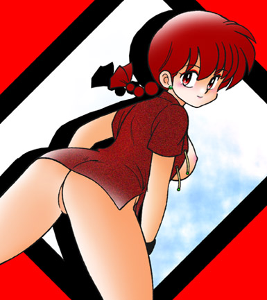 ass female kokera looking_at_viewer pigtail ranma-chan ranma_1/2 ranma_saotome red_eyes red_hair smile solo tagme