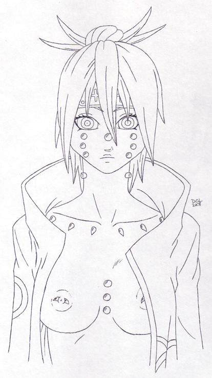 1girls ajisai_(naruto) canon_genderswap dcl female female_only line_art naruto naruto_shippuden pain_(naruto) solo straight_hair