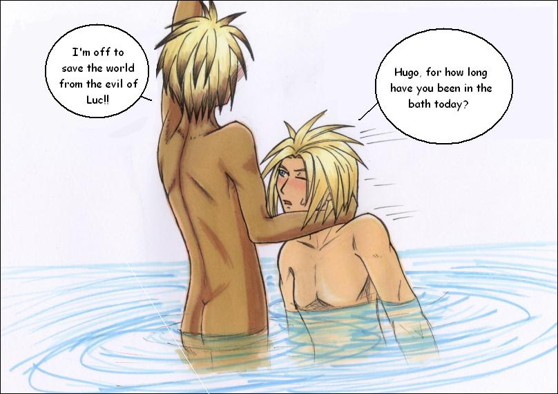 2boys ass bath english gay hugo_(suikoden_iii) jacques male suikoden suikoden_iii water wet yaoi