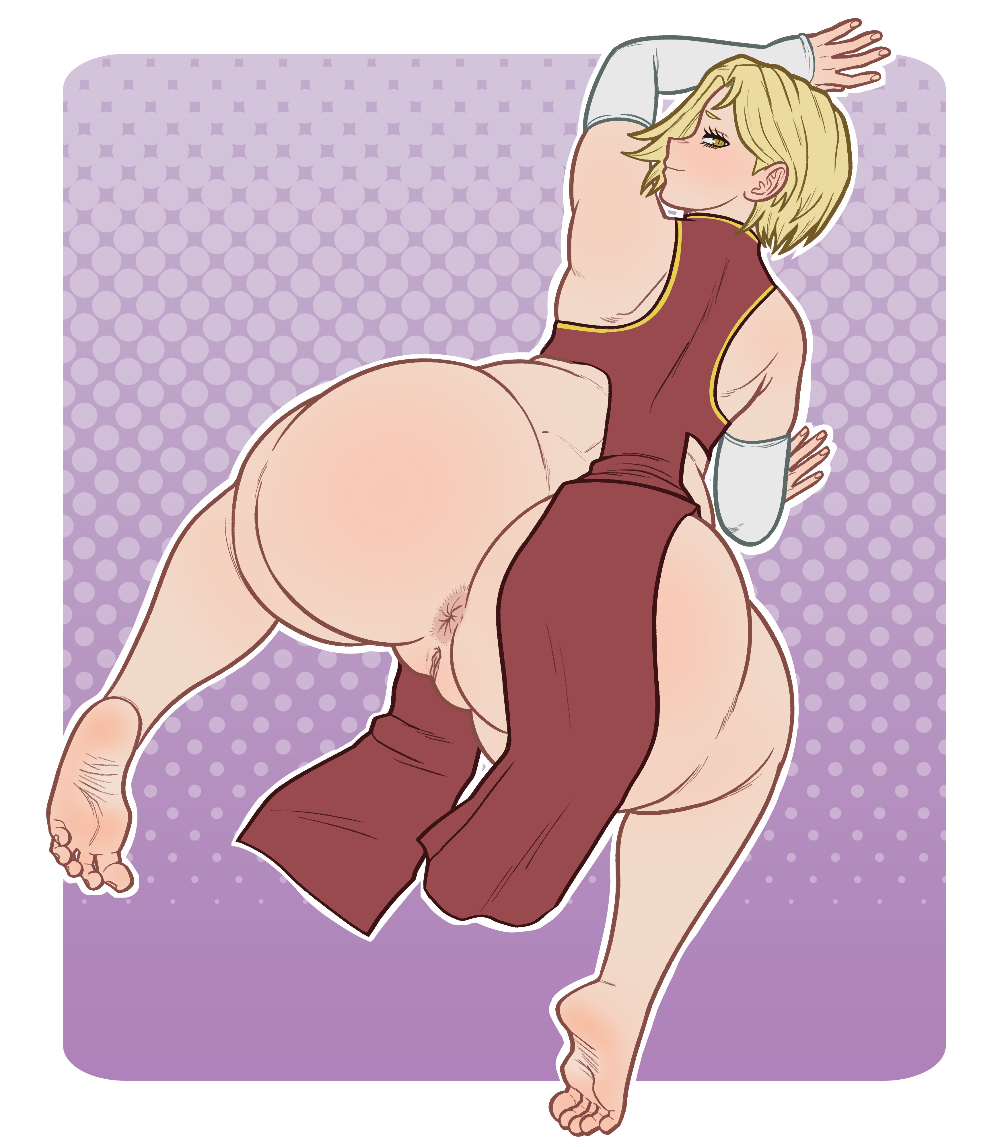 ass, blonde hair, boob window, breasts, cleavage, dialogue, dress, exposed thighs, female, large breasts, mfuncen, my hero academia, no panties, revealing clothes, revealing dress, ryuukyuu, tatsuma ryuuko, thighs