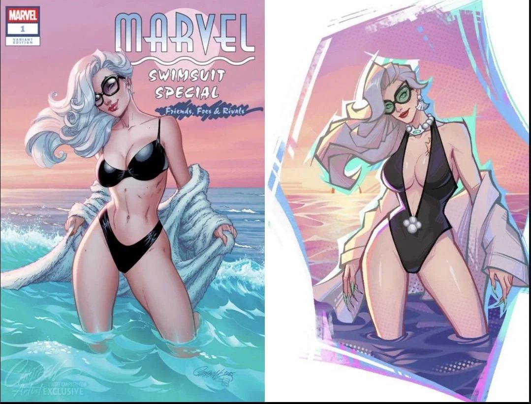 2d, beach, big breasts, bikini, black cat (coastal cat), black cat (marvel rivals), black cat (marvel), cleavage, clothed, felicia hardy, female, female only, marvel, marvel comics, marvel rivals, official art, solo, solo female, spider-man (series), swimsuit, thick thighs