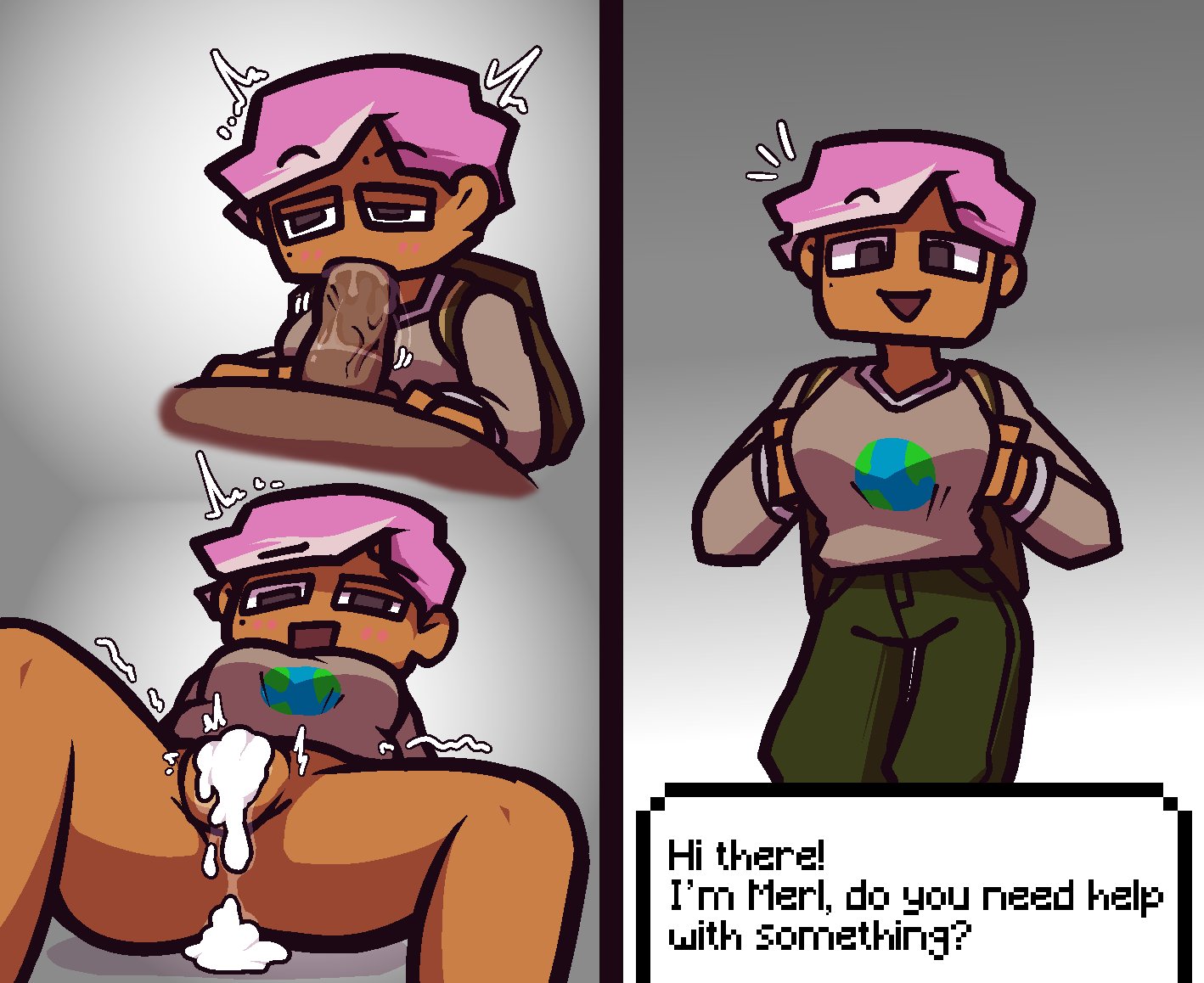 1boy, 1girls, after sex, blowjob, cum, cum in pussy, cum inside, female, merl, merl (minecraft), microsoft, midasprimee, minecraft, minecraft earth, mojang, oral, pink hair, pussy