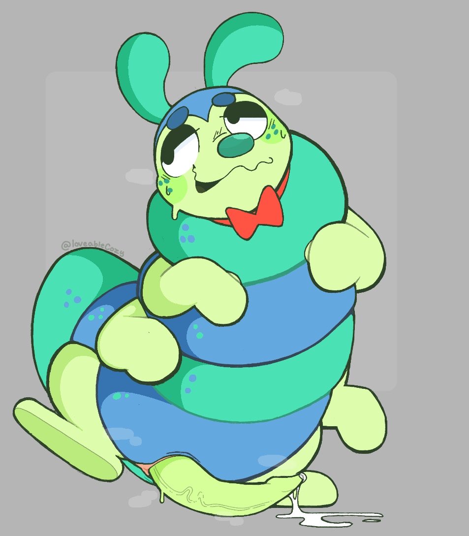 1boy, 4 arms, accessories only, antennae, antennae (anatomy), anthro, anthro bug, anthro insect, anthro male, anthro only, anthro solo, big cock, big penis, black eyelids, blue body, bodily fluids, bow, bow tie, bowtie, breath, bug, caterpillar, chubby, chubby anthro, chubby male, cock, cum, dandy's world, dick, digital media (artwork), four arms, functionally nude, functionally nude male, furry, furry male, furry only, furry solo, genital fluids, genitals, geometric background, green arms, green face, green legs, grey background, insects, jpeg, large penis, lidded eyes, looking away, looking away from viewer, lovablecozy, male, male anthro, male furry, male only, multi limb, multiple arms, no balls, no human, no humans, no-human, non-human, non-human only, nose, only furry, only male, penis, plain background, red bow, red bow tie, red bowtie, semen, semi-feral, simple background, slightly chubby, slightly chubby anthro, slightly chubby male, slit, slit penis, smile, smiling, solo, solo anthro, solo furry, solo male, squirm (dandy's world), striped body, video games, visible breath, wavy mouth
