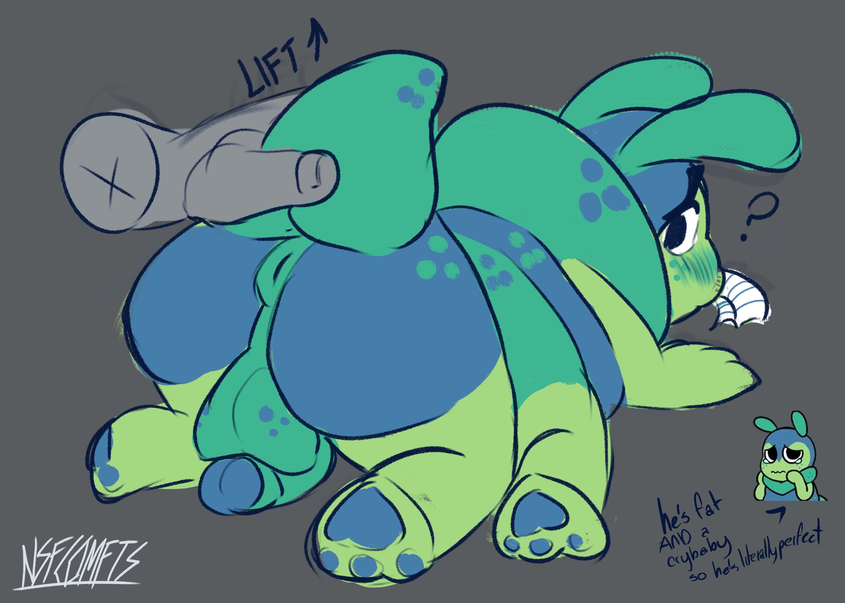 ?, 1ambiguous, 1boy, 3 toes, 4 legs, ambiguous gender, anon, antennae, antennae (anatomy), anthro, anthro bug, anthro focus, anthro insect, anthro male, anthro only, anus, artist name, ass, ass focus, balls, blue body, blue pawpads, blue paws, blue penis tip, blush, bug, butt, butt focus, caterpillar, cock, confused, dandy's world, dark grey background, dick, disembodied hand, duo, english, english text, faceless character, flaccid, flaccid penis, foreskin, four legs, genitals, green arms, green blush, green face, green legs, grey background, grey hand, grey skin, hand, heart pawpads, innocent, insects, laying down, laying on stomach, lifting tail, lying, lying down, lying on stomach, male, male anthro, male anus, male ass, male ass focus, male butt, male butt focus, male focus, male only, mostly offscreen character, multi limb, multiple legs, no human, no humans, no-human, non-human, non-human only, nsfcomets, on stomach, only male, paw pads, pawpads, paws, penis, plain background, question mark, semi-feral, simple background, solo focus, spots (marking), squirm (dandy's world), striped body, tail, tail lift, testicles, text, uncircumcised, uncircumcised penis, uncut, uncut penis, video games