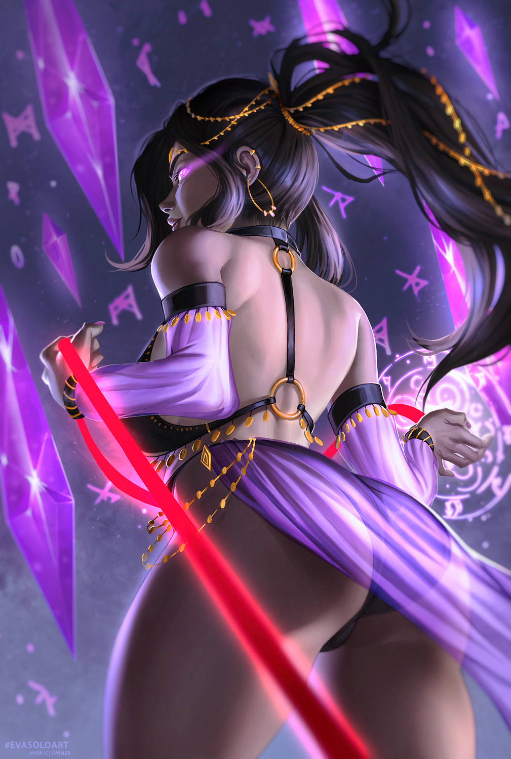 ass breasts cleavage evasolo female female_only leash leash_pull looking_at_viewer looking_back magic mika_setilan panties solo