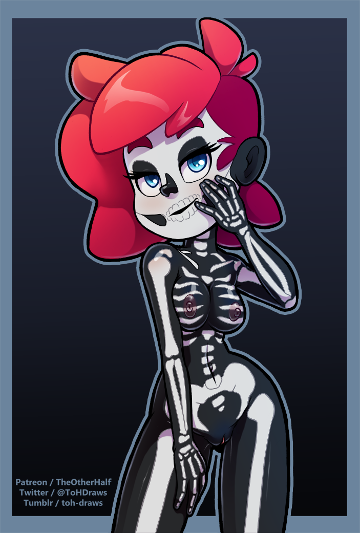 blue_eyes bodypaint looking_at_viewer nera_(the_other_half) original red_hair skeleton solo_female tagme the_other_half