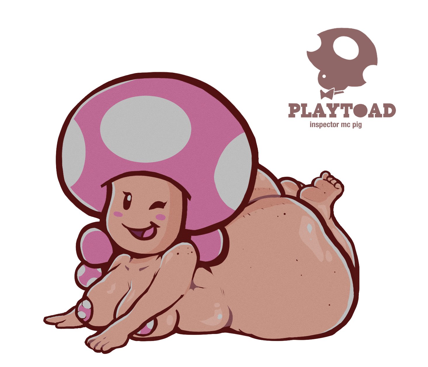 1girls, ass, barefoot, bottom heavy, bubble butt, completely nude, completely nude female, feet, female, female only, full body, huge ass, inspectormcpig, mario (series), mob face, naked, naked female, nintendo, nude, nude female, on stomach, shortstack, solo, solo female, super mario bros., toad (mario), toadette, twintails, wink