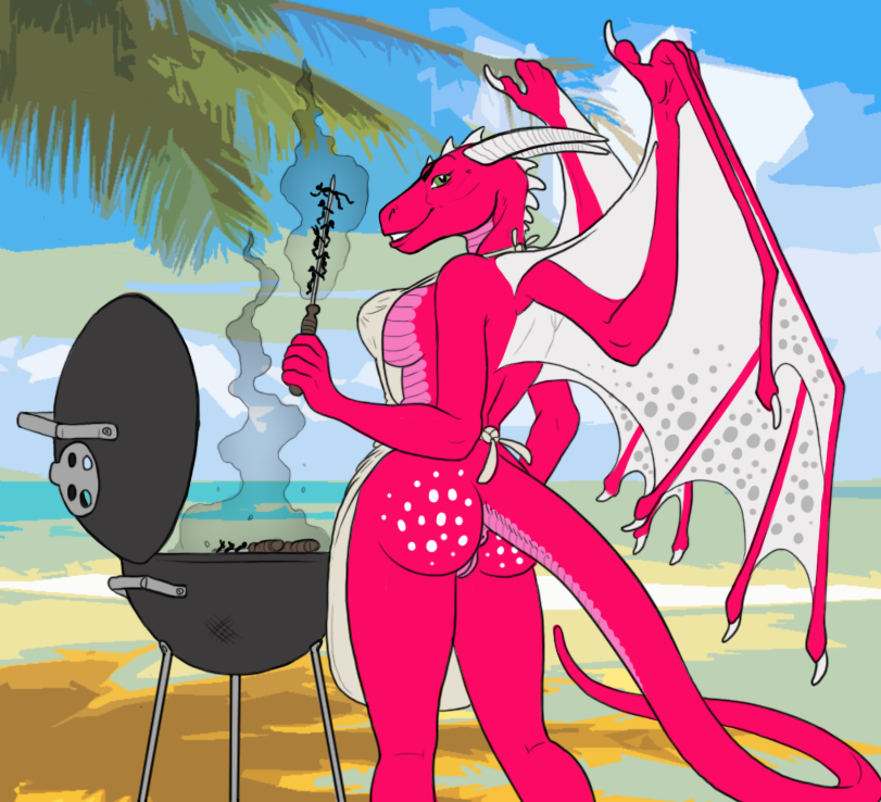 anthro apron barbecue beach dragon eve_softpaw female guro macro orpbus scalie wings