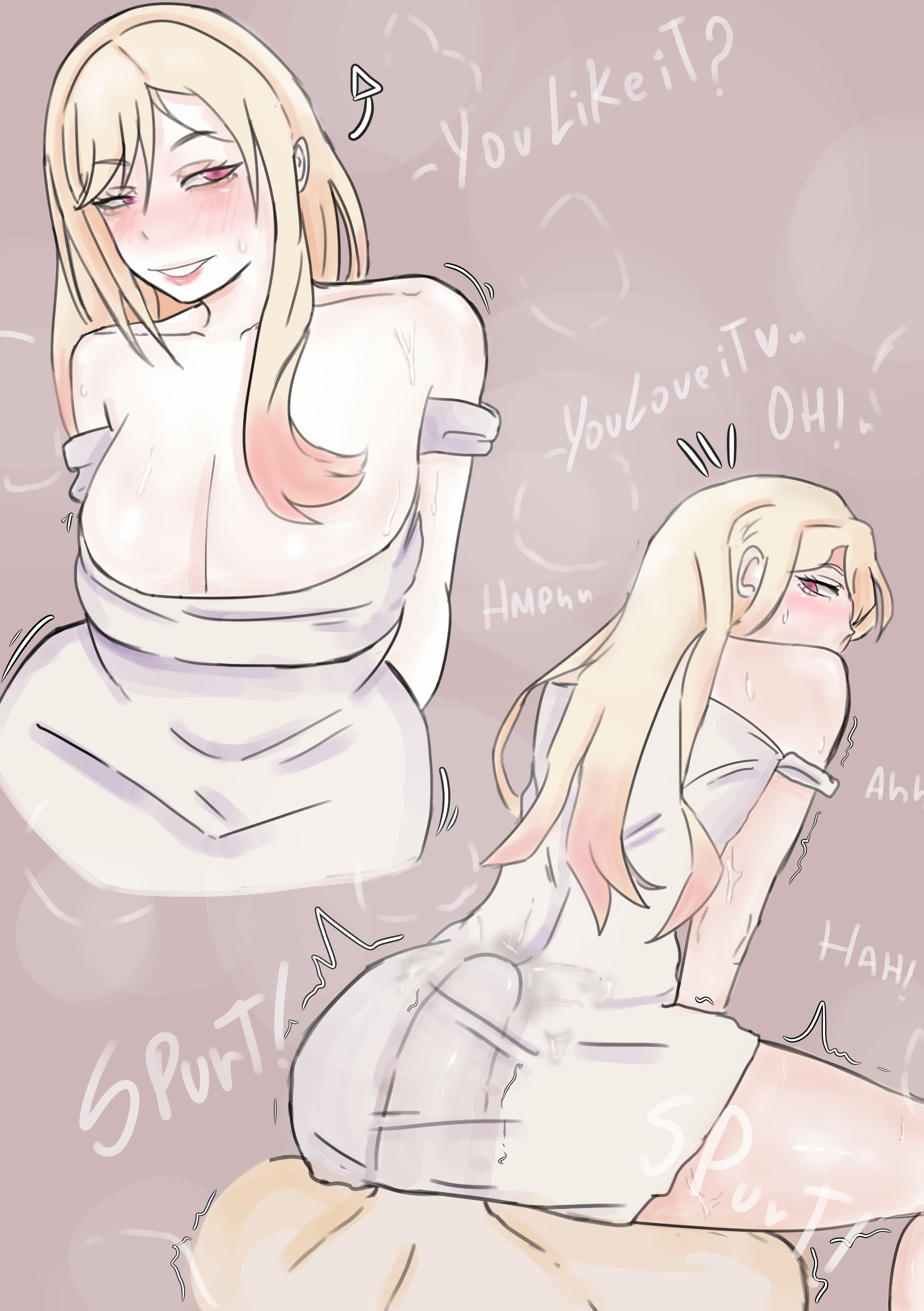 azazelinp, blonde hair, breasts, brown eyes, cum on body, cumming, dress, female, gyaru, jerkingoff, kitagawa marin, marin kitagawa, messy, my dress up darling, pale-skinned female, red eyes, riding, skirt, sono bisque doll wa koi wo suru, sweating