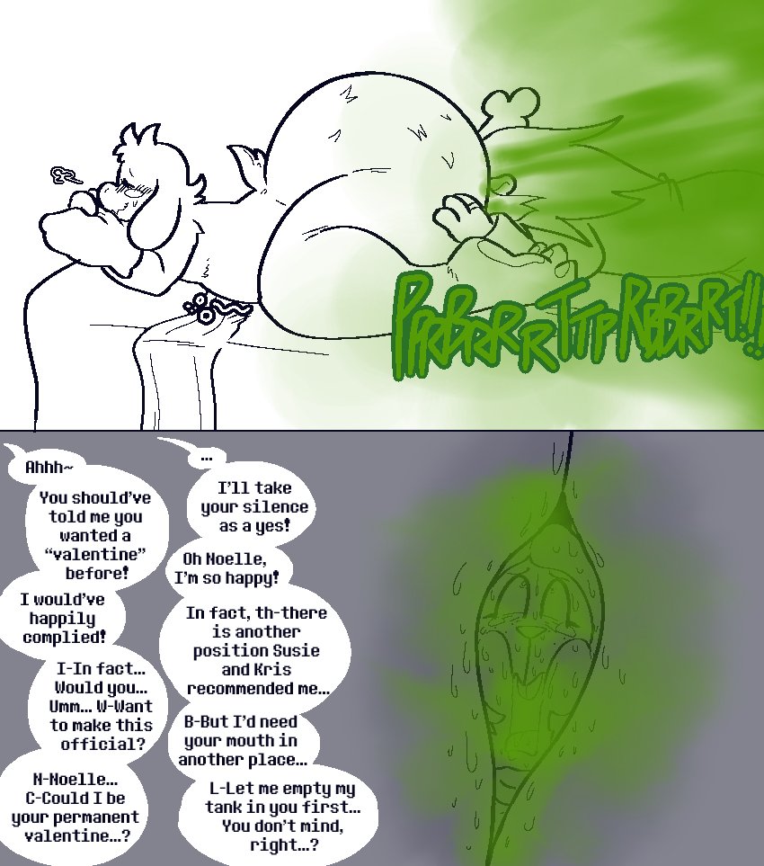 1boy1girl 2d ass ass_focus bed big_ass clothing comic deer deer_girl deltarune english_text face_in_ass fart fart_fetish farting farting_in_face farting_in_mouth farting_on_another farting_on_female fat_ass fat_ass_femboy female femboy femboy_on_female furry furry_female furry_male furry_only girly goat horns huge_ass lying_on_bed male male/female male_fart mind_control monster more_at_source no_sex noelle_holiday nonhuman onomatopoeia questionable_consent ralsei ralsei_with_white_fur short_tail simple_background speech_bubble sweat sweaty sweaty_ass tail talking talking_to_another text thick_thighs ti-ling ti_ti_ling twitter_link valentine's_day