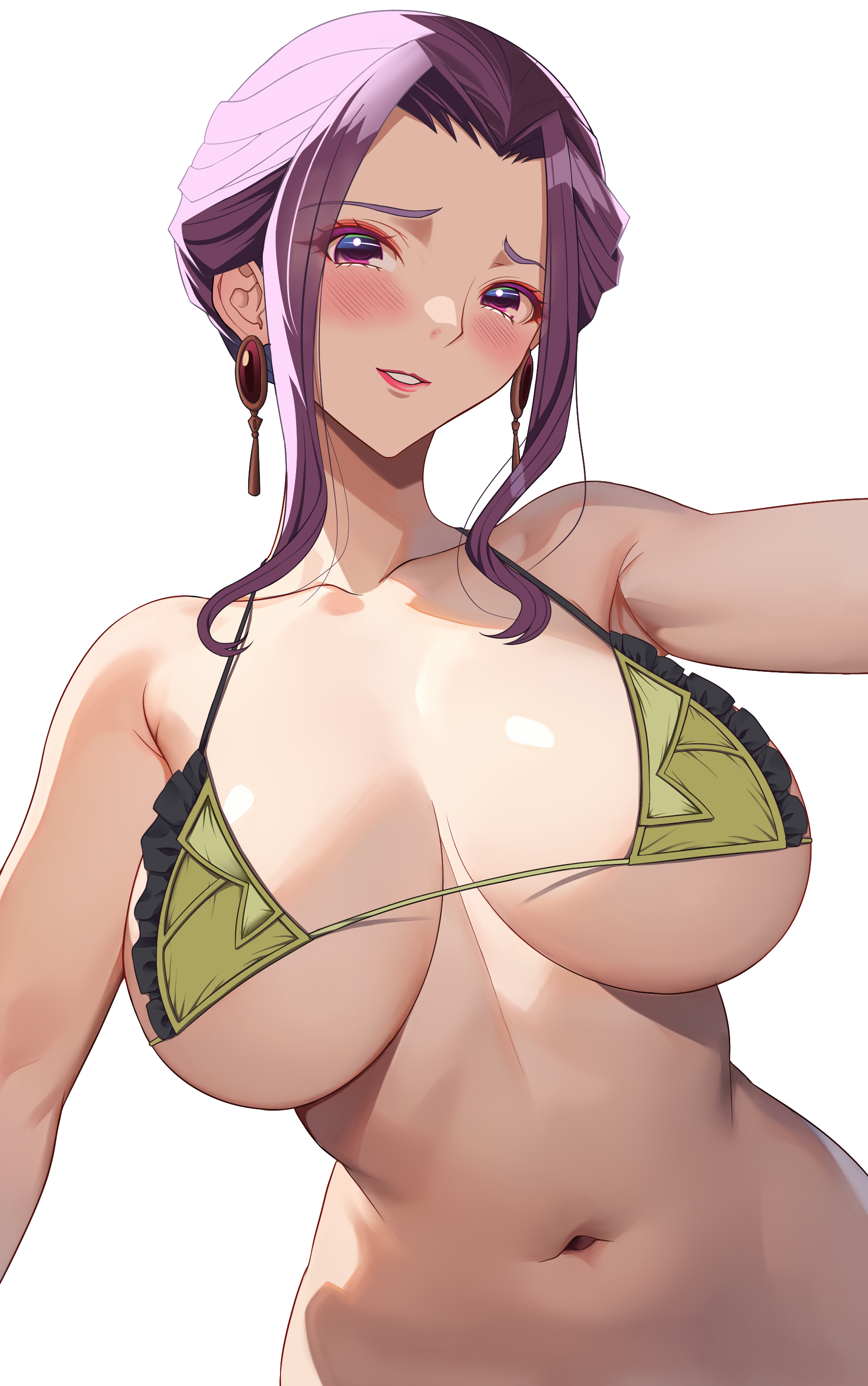 1girls, akihiro0920, big breasts, bikini, bikini top, blush, breast focus, breasts, cleavage, ear piercing, earrings, female, female only, green bikini, green bikini top, hair, huge breasts, lips, looking at viewer, mature, mature female, mature woman, milf, mirelia q melromarc, mother, purple eyes, purple hair, smile, solo, solo female, swimwear, tate no yuusha no nariagari, topwear, upper body, upper body only