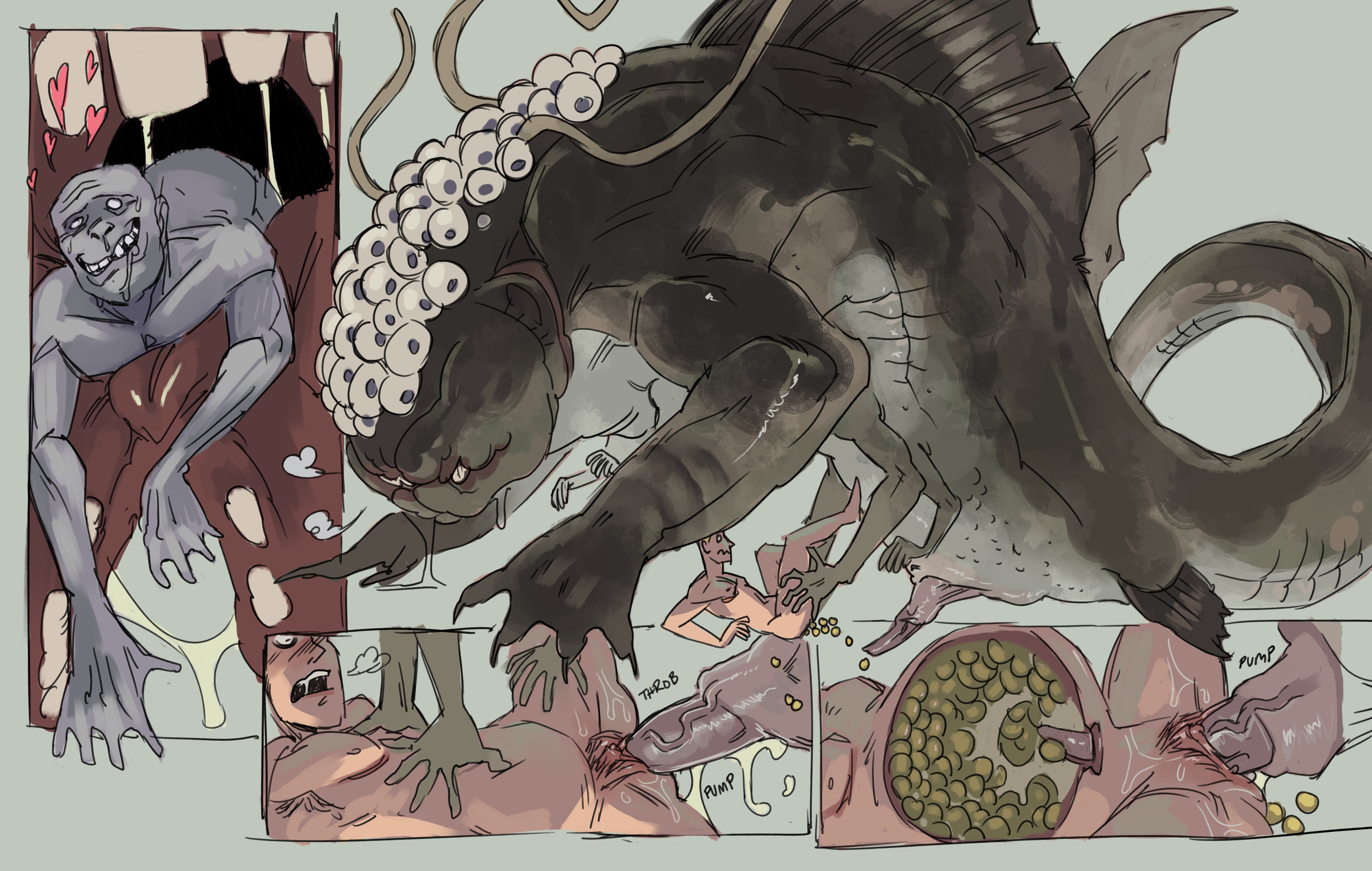 1boy, 1monster, after transformation, amphibian, animal genitalia, artist request, belly bulge, belly expansion, big dom small sub, blush, breeding, broodmother, cervical penetration, comic, comic panel, creature, cuntboy, cuntboy penetrated, cuntboysub, deep penetration, egg, egg bulge, egg implantation, egg in pussy, egg laying, eggnant, english text, ethan winters, extreme size difference, fin, fins, forced, gills, heart, hearts around head, held down, helpless, holding legs, huge cock, humansub, impossible fit, impregnation attempt, intersex, interspecies, interspecies breeding, interspecies impregnation, interspecies pregnancy, interspecies sex, legs apart, legs held open, legs spread, male, mastectomy scar, merfolk, merman, monster, monster breeding, monster cock, monster cum, monster fucker, monster impregnating human, monster impregnation, monster on human, monster pregnancy, monster rape, monster sex, monsterdom, monsterfucking, multi arm, multi eye, multi limb, nightmare fuel, non-human, object insertion, on back, oviposition, ovipositor, ovipositor bulge, ovipositor in pussy, ovipositor penetration, ovipositor penis, parasite, penis, pussy, raped by monster, resident evil, resident evil 8: village, saliva string, salvatore moreau, scared, screaming, simple background, size difference, spread legs, stomach bulge, stomach deformation, successful breeding, successful impregnation, teeth visible, teratophilia, trans man, transformation, transmasc, trapped, unusual genitalia, uterus, vagina, vaginal egg implantation, vaginal insertion, vaginal oviposition, vaginal penetration, vaginal sex, vein, veiny penis, yaoi