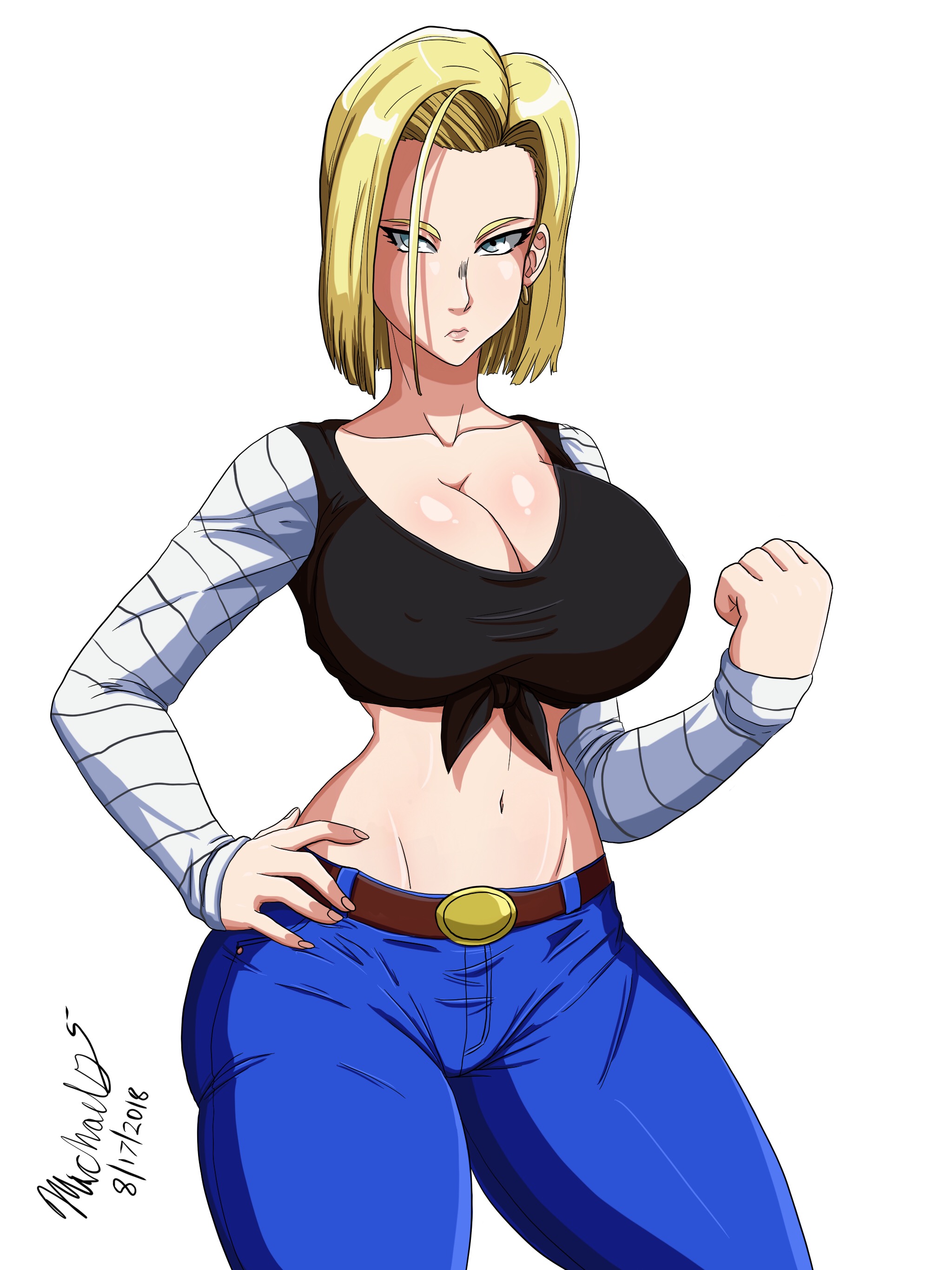 1girls, android 18, ass, blonde hair, blue eyes, breasts, cameltoe, cleavage, curvy, dragon ball, erect nipples, female, huge areolae, huge ass, huge breasts, jeans, large breasts, ninja-8004, nipples, puffy nipples, pussy, short hair, thick lips, thick thighs, tight clothing, voluptuous, wide hips