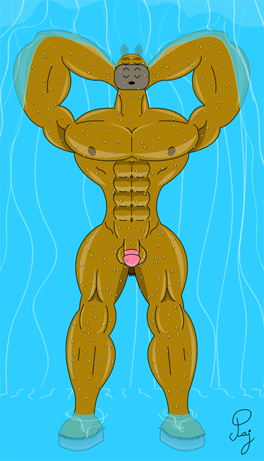 abs balls biceps breasts brown_fur digital_drawing_(artwork) horse_tail paj paj_(mbs1) paj_(paj) paj_the_horse pecs penis river shower triceps waterfall waterfall_shower