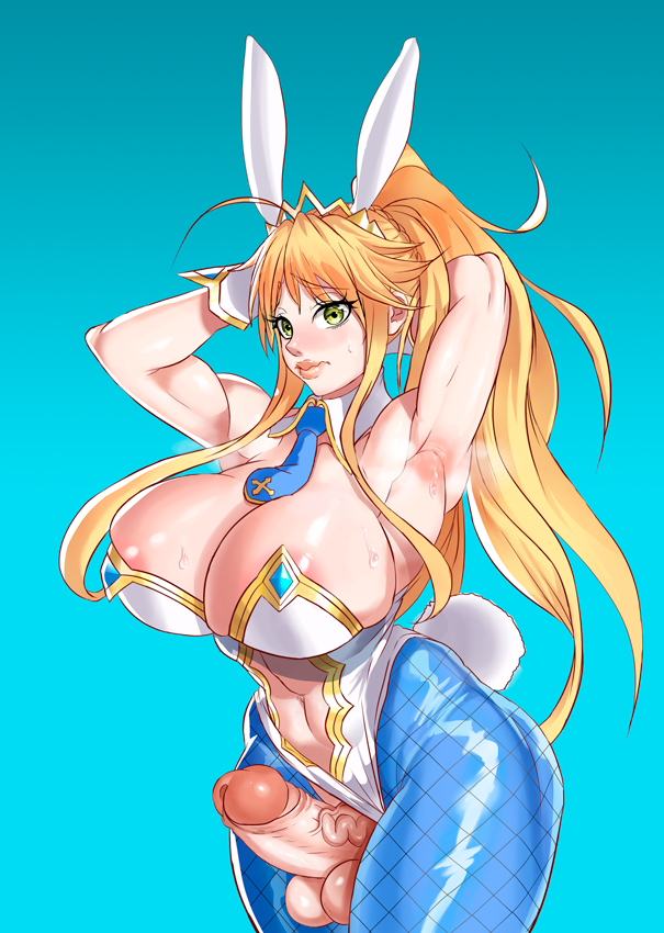 1futa, armpits, artoria pendragon, artoria pendragon (lancer), artoria pendragon (swimsuit ruler), balls, big penis, breasts, cleavage, erection, fate (series), fate/grand order, futa only, futanari, huge breasts, intersex, penis, saxwakuy, solo, solo futa, testicles