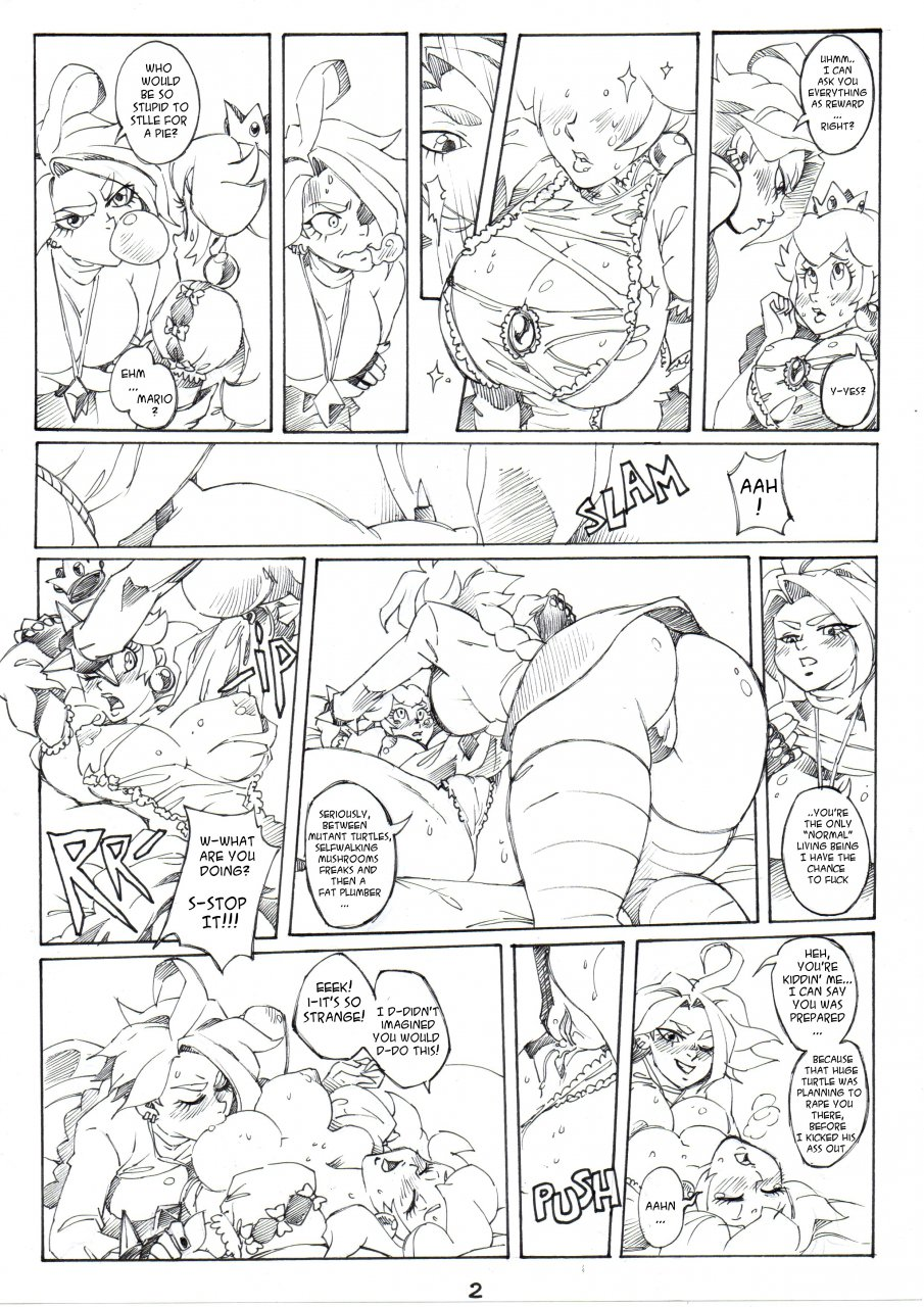2girls black_and_white bubble_gum comic comic_page crossover dialogue exposed_pussy giana giana_sisters lesbian_sex manga_style mario_(series) miniskirt nintendo onamonapia page_2 panties_aside princess_peach punk_giana pushed_down pussy_to_pussy questionable_consent reward_sex sucking_nipples tagme thighhighs torn_clothes twistedterra upskirt yuri