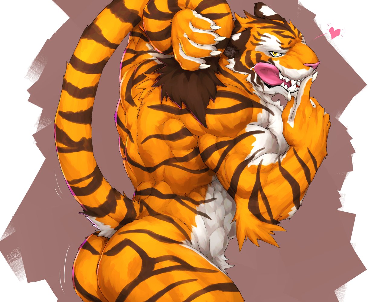 2018 abs anthro biceps big_muscles captainjohkid feline fur hair hi_res male male_only mammal muscular muscular_male nude striped_fur stripes tiger