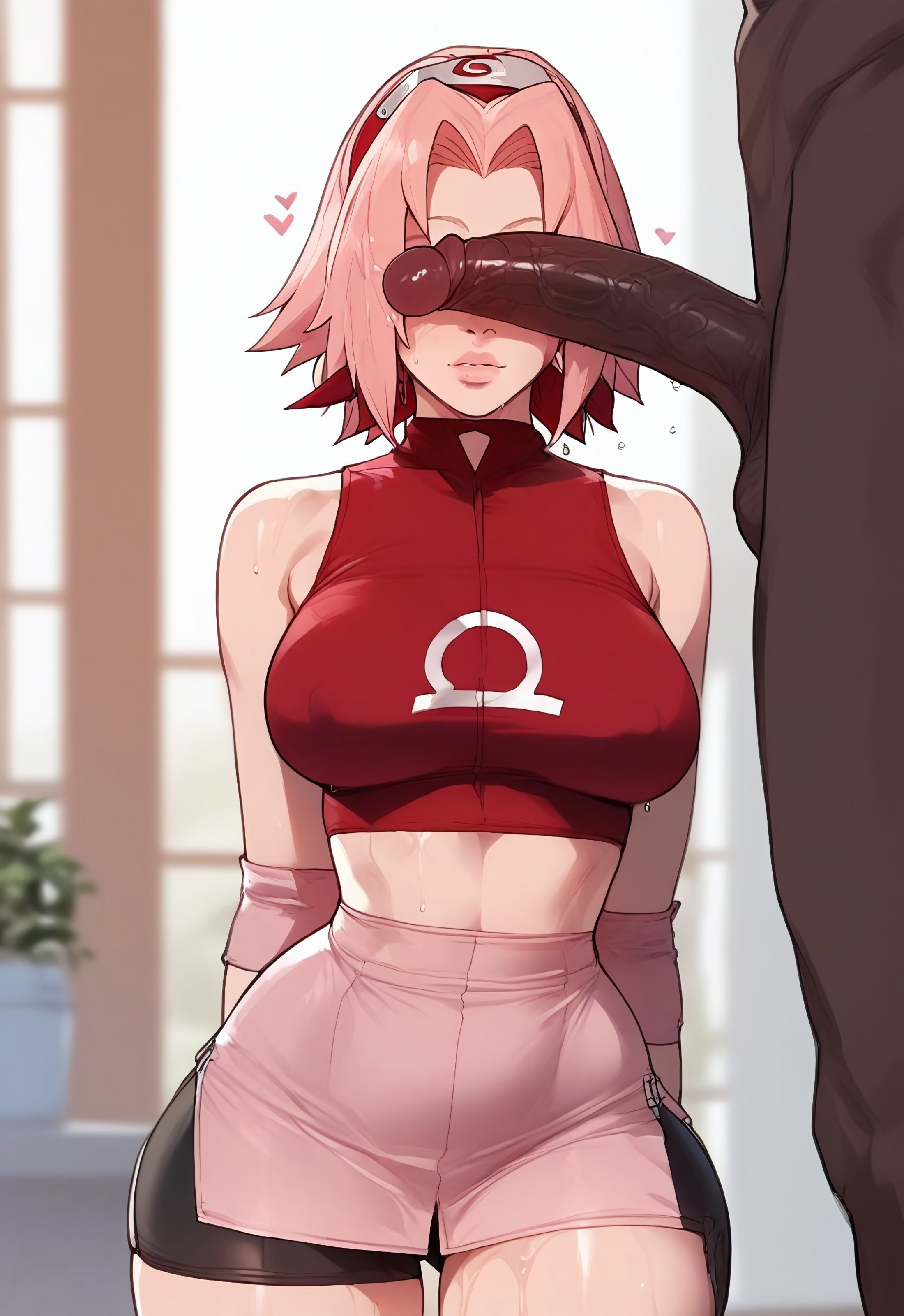 1boy, 1girls, ai generated, big penis, cant see the haters, dark skin, dark-skinned male, female, human, interracial, male, naruto, naruto (series), naruto shippuden, penis, sakura haruno, tagme