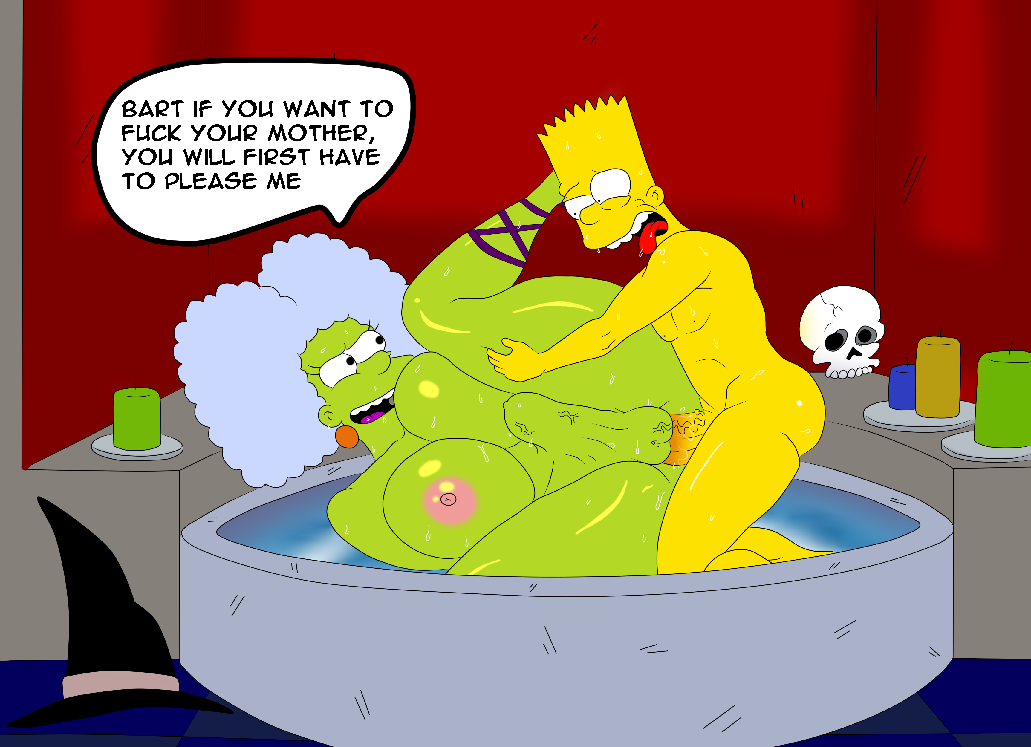 20th century studios, accurate art style, ass, aunt, bart simpson, big ass, big breasts, big penis, breasts, bulge, domination, female, femdom, green skin, hentaipaint7, huge ass, huge breasts, huge cock, incest, male, massive penis, penis, selma bouvier, stomach bulge, the simpsons, veiny penis, wide hips, witch, yellow body, yellow skin