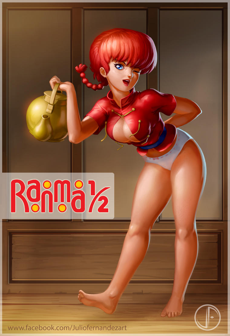 1girls bimbo blue_eyes breasts busty chinese_clothes cleavage clothing curvy hourglass_figure julio_fernandez large_breasts lipstick panties ranma-chan ranma_1/2 ranma_saotome red_hair teapot thick_lips voluptuous wide_hips wink