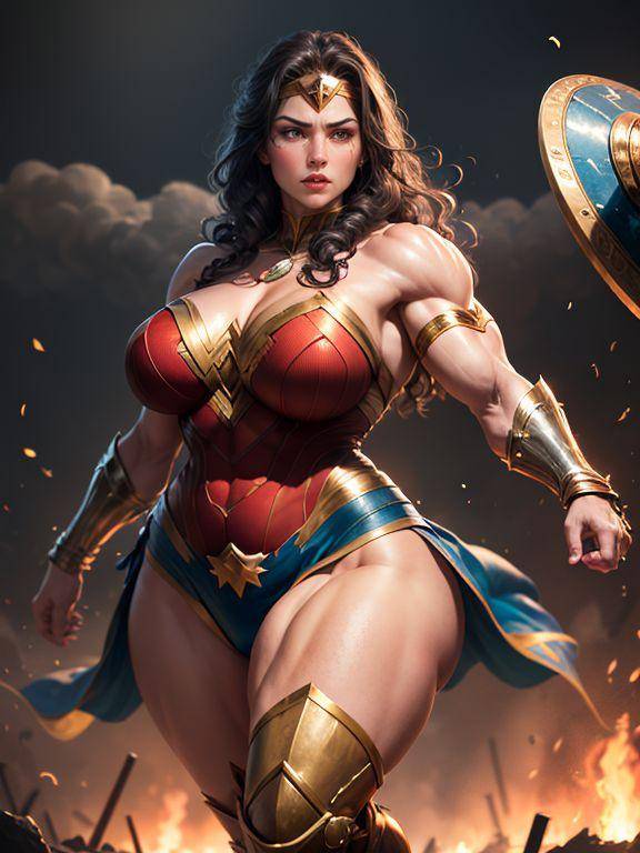 1girls ai_generated amazon armwear big_breasts black_hair bracelet brown_eyes curvaceous curvy_female dc dc_comics diana_prince eyes female female_focus female_only fire headwear knee_boots large_breasts light-skinned_female light_skin long_hair muscular muscular_arms muscular_female muscular_thighs princess solo standing thick thick_thighs thunder_thighs toned_female voluptuous voluptuous_female wide_hips wonder_woman