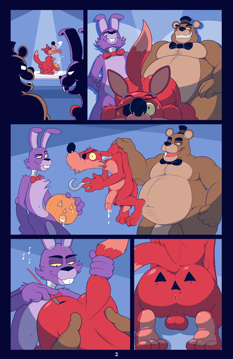 anthro anti_dev anus ass backsack balls bear bonnie_(fnaf) canine cum five_nights_at_freddy's flaccid fox foxy_(fnaf) foxy_fucktober freddy_(fnaf) gay imminent_sex lagomorph male_only mammal nude penis perineum pumpkin_butt rabbit tagme