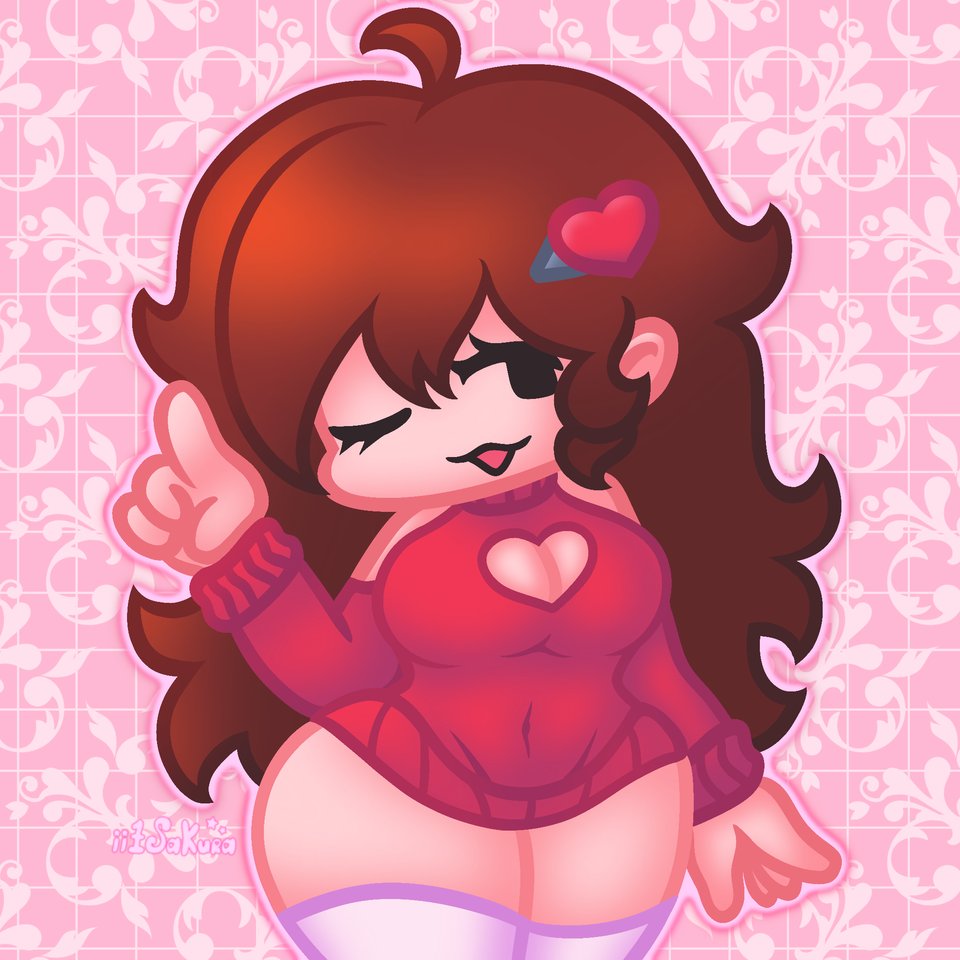 auburn hair, boob window, friday night funkin, girlfriend (friday night funkin), hair pin, heartbeat gf, ii1sakura, sexy, tagme, thighhighs, turtleneck dress
