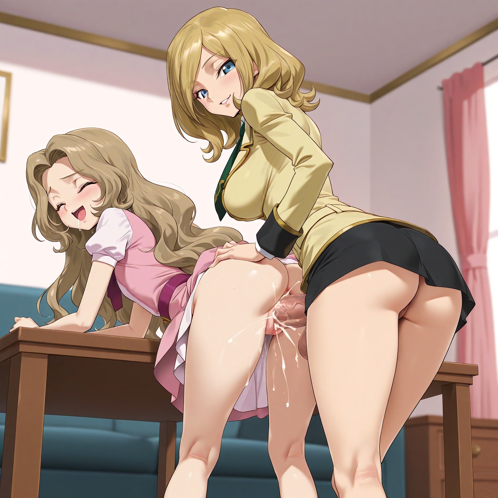 ai generated, ass, balls, ballsack, big breasts, blonde hair, blue eyes, breasts, closed eyes, clothed, clothed sex, cock, code geass, cum, cum in pussy, cum inside, dick, female, futanari, light-skinned female, light-skinned futa, long hair, milly ashford, nameless gooner, nunnally lamperouge, penis, pussy, self upload, sex, short hair, size difference, small breasts, testicles, vagina, vaginal penetration, veiny penis