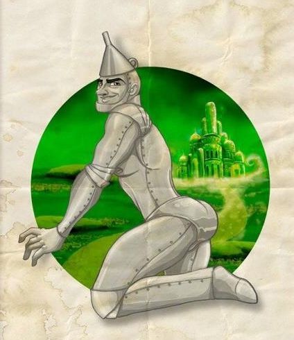 1boy artist_request ass butt buttocks emeral_city funnel glutes male male_only metal_ass metal_butt metallic_body pinup solo the_wizard_of_oz tin tin_(metal) tin_man yellow_brick_road