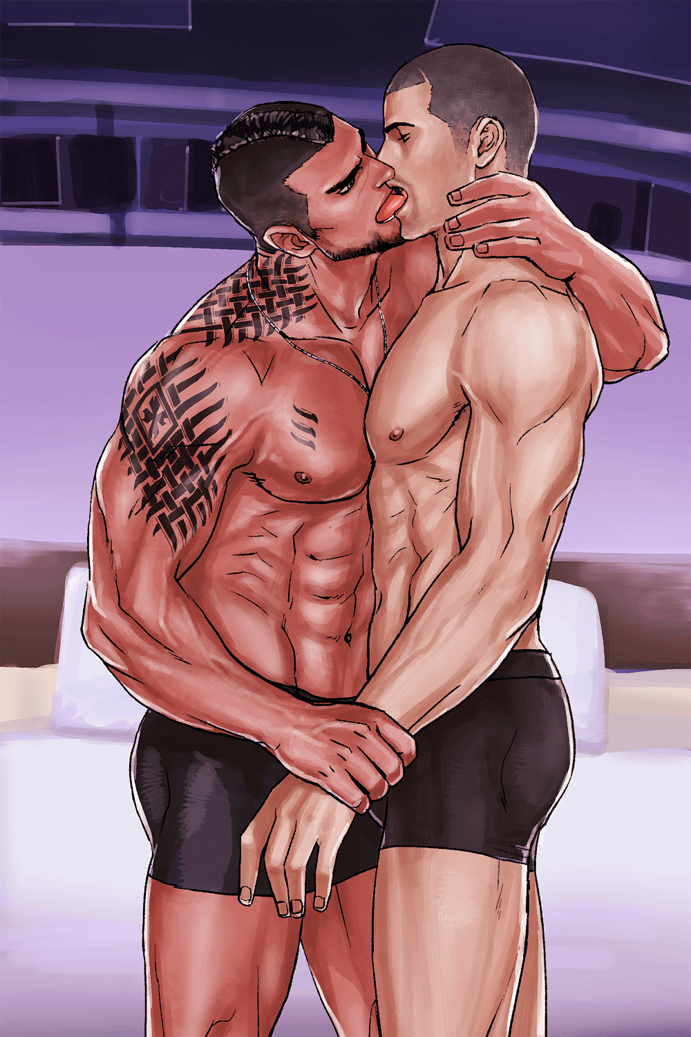 2boys artist_request gay james_vega kissing male male_only mass_effect mass_effect_3 tattoo video_games yaoi