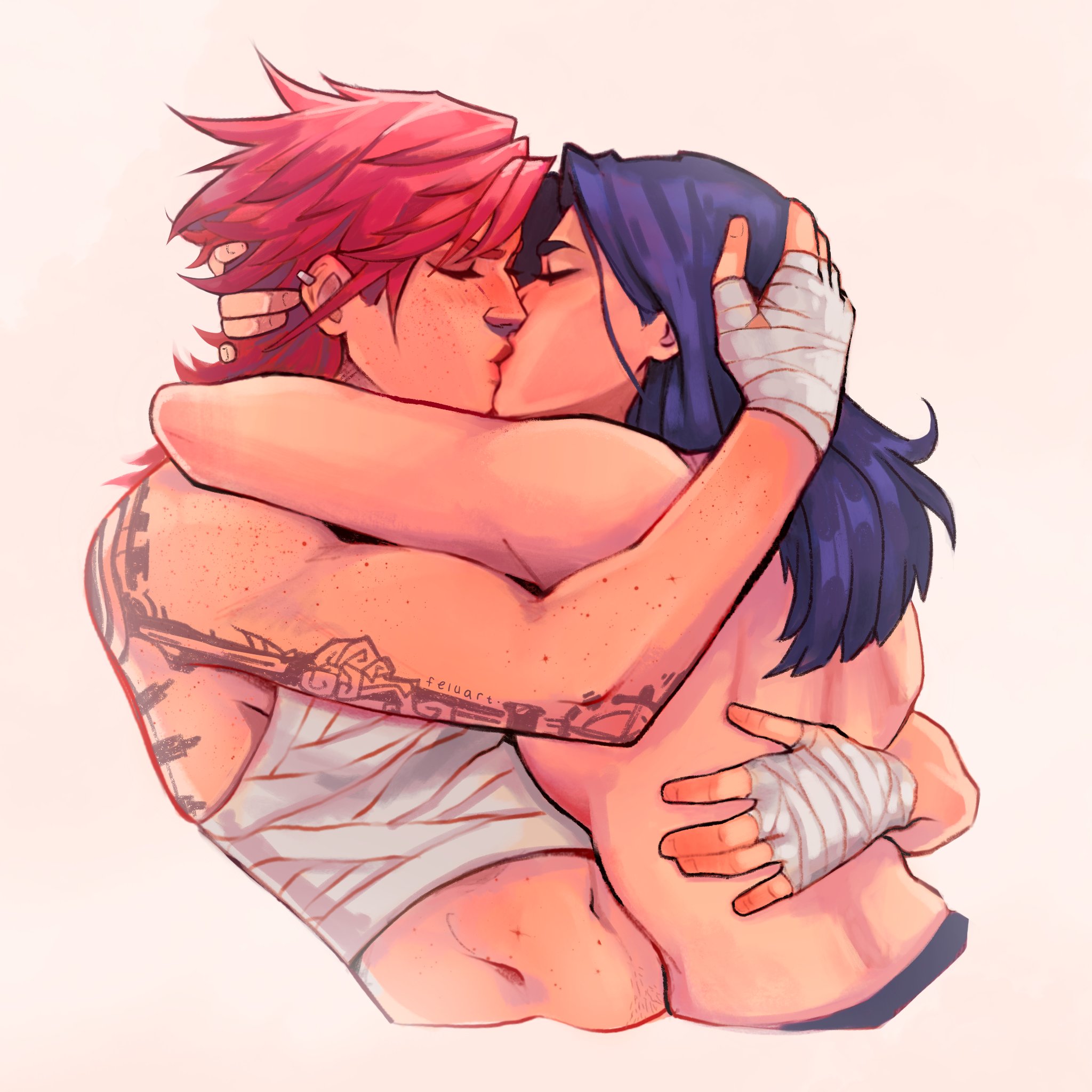 2girls, arcane, arcane caitlyn, arcane vi, caitlyn kiramman, canon couple, feluart, kissing, league of legends, lesbian kiss, riot games, vi, yuri