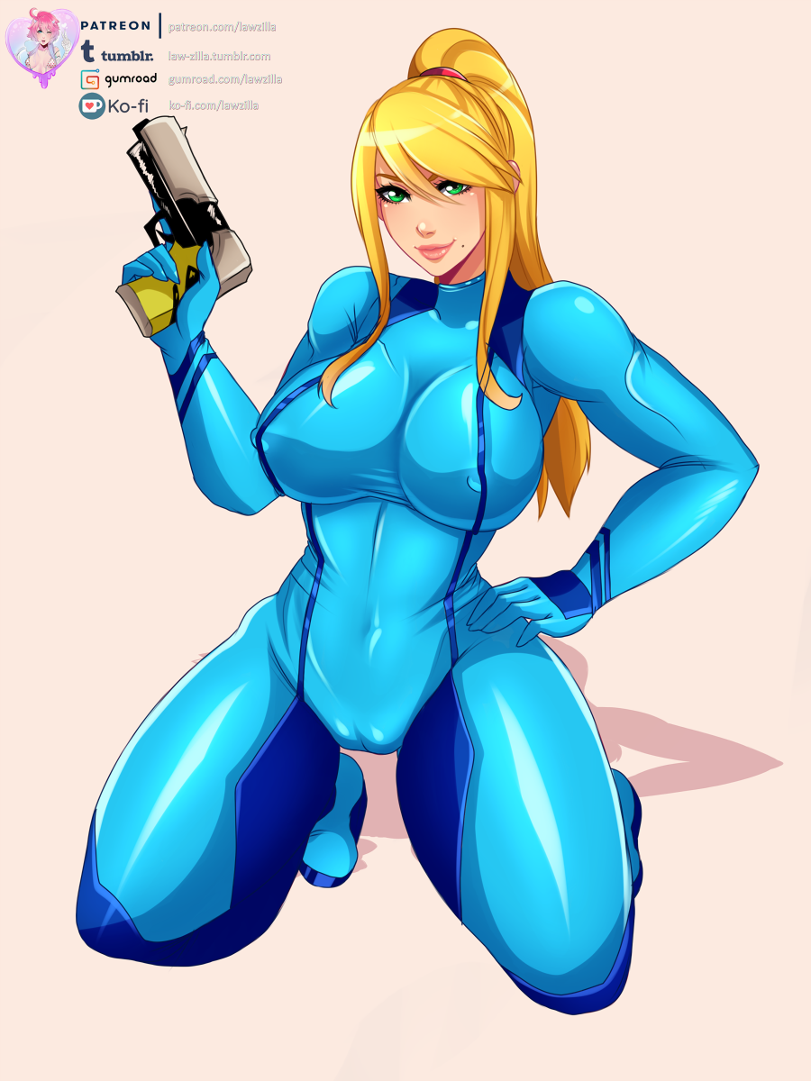 1girls, big breasts, blonde hair, blue bodysuit, bodysuit, breasts, cameltoe, cleavage, female, green eyes, large breasts, law-zilla, looking at viewer, metroid, mole under mouth, nintendo, nipple bulge, png, pussy, samus aran, sidelocks, smile, solo, zero suit, zero suit samus