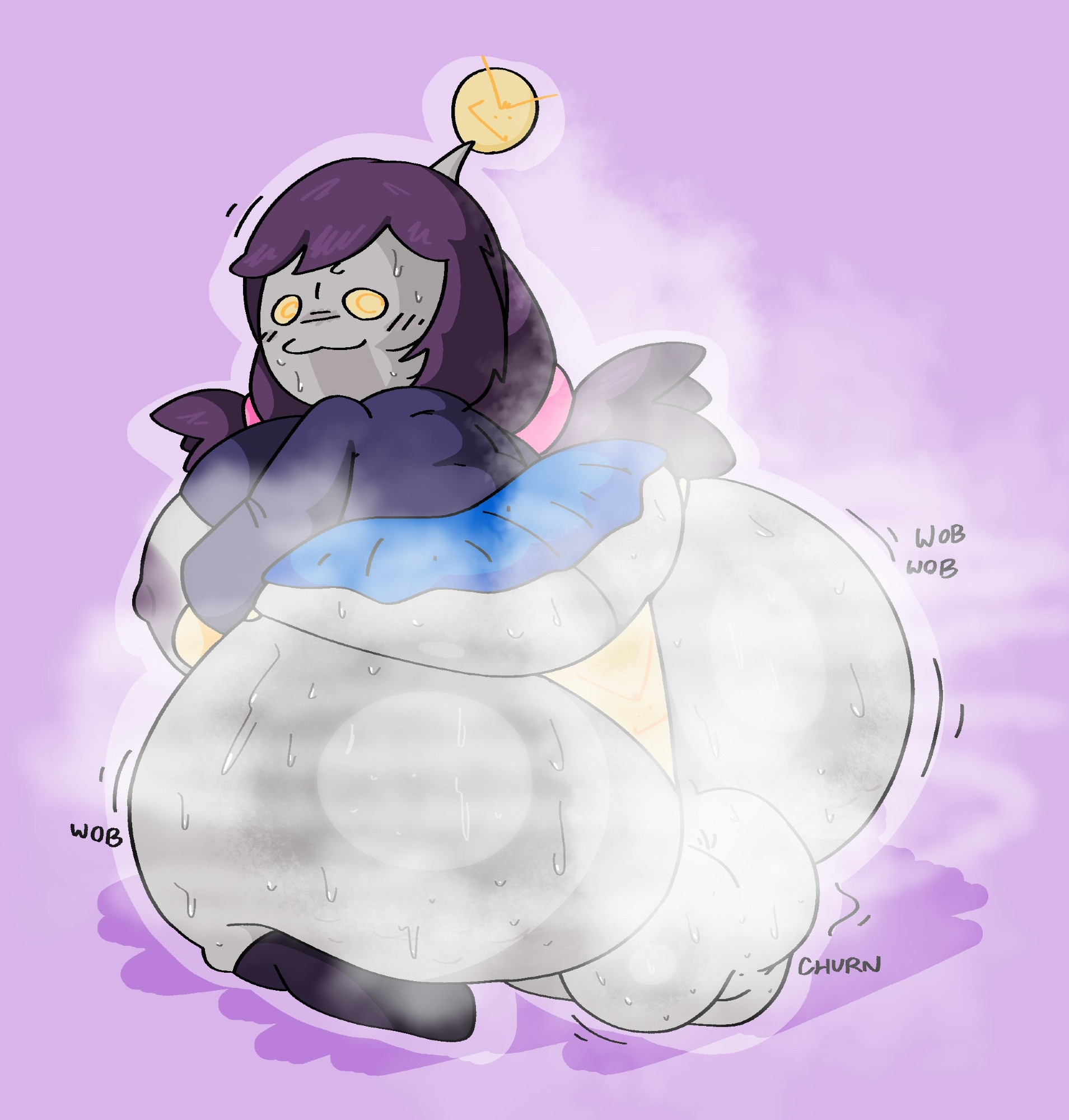 1futa, alternate version available, antennae, ass, backsack, balls, ballsack, breasts, exposed ass, exposed breasts, female, functionally nude, futanari, huge ass, intersex, joke explainer 7000, musk, musk clouds, nipples, onomatopoeia, panties, pelnsfw, peludoburro, purple hair, robot, robot girl, siivagunner, simple background, sweat, sweat clouds, tagme, the joke-explainer 7000, yellow panties