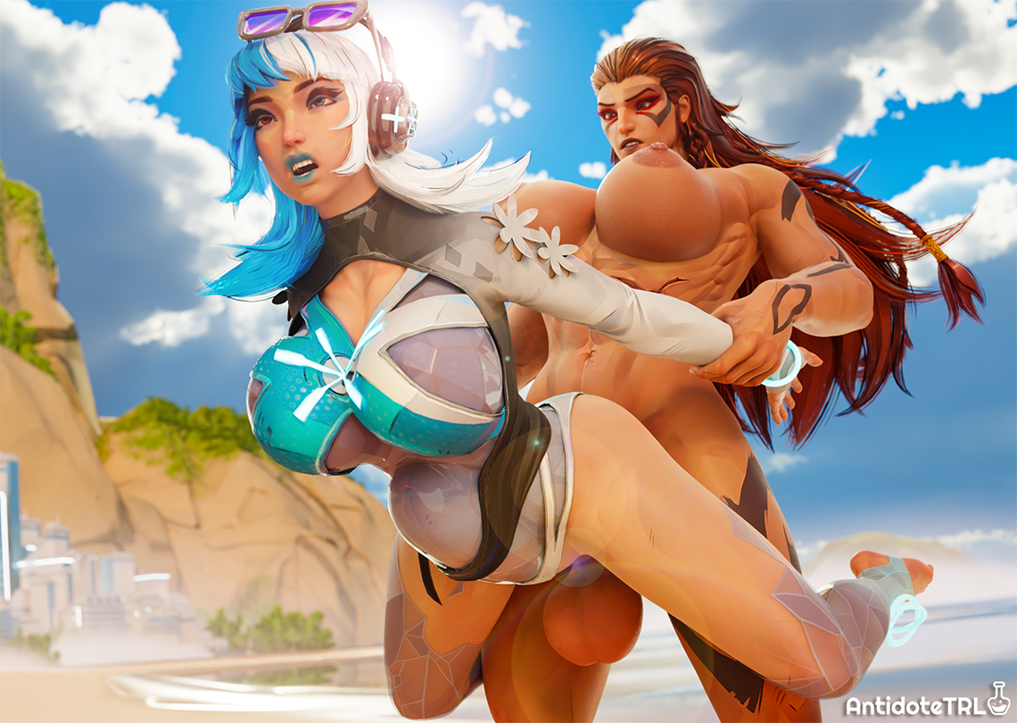 1futa, 1girls, 3d, angela (aldrif odinsdottir), antidotetrl, balls, beach, big breasts, breasts, clothed female, female, futa on female, futanari, huge balls, huge cock, intersex, luna snow, luna snow (cool summer), luna snow (marvel rivals), marvel, marvel comics, marvel rivals, nipples visible through clothing, nude, nude female, penis, self upload, sex, sex from behind, stomach deformation, thor (series)
