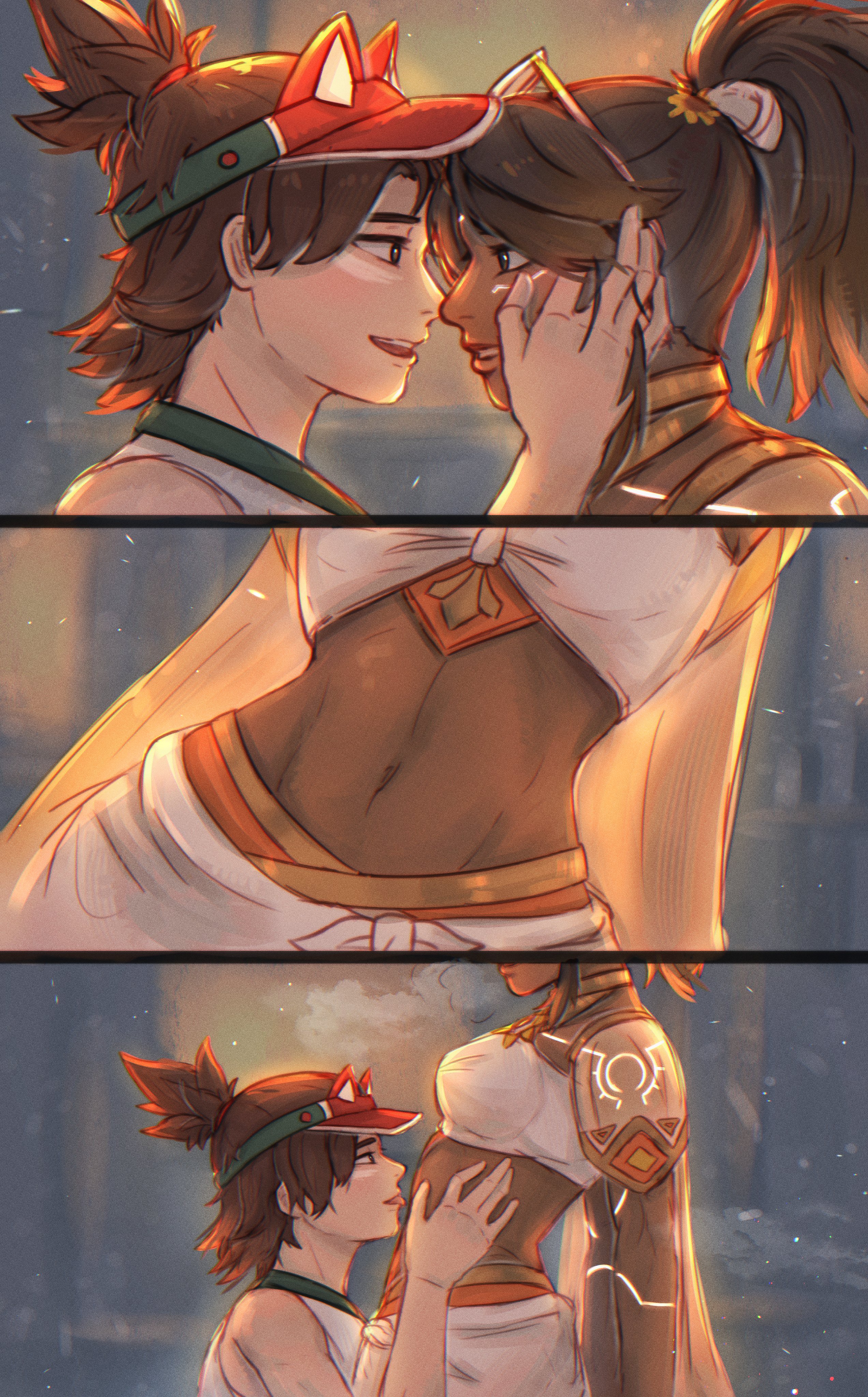 2025, 2girls, alternate costume, asian female, athletic, athletic female, blizzard entertainment, cute, dark-skinned female, female, female only, fit, fit female, illari (overwatch), illari quispe ruiz, interracial, japanese, japanese female, kiriko (overwatch), kiriko kamori, latina, licking, lifeguard kiriko, light-skinned female, native american, navel, navel fetish, navel kiss, navel licking, overwatch, overwatch 2, panels, peruvian, peruvian female, poolside illari, summer games series, wholesome, yuri
