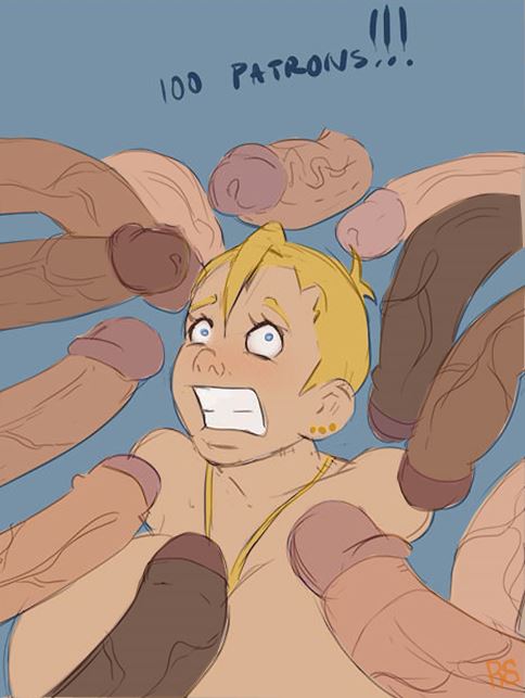 afraid, ahoge, big penis, blonde hair, blowbang, bukkake, clenched teeth, dark skin, dark-skinned male, ear piercings, emma hugaz, female, forced oral, gangbang, imminent oral, interracial, male, multiple penises, nervous, penis, scared, shiin, short hair, surrounded by penises, text, uncensored, velvet city (shiin), wide eyed, worried