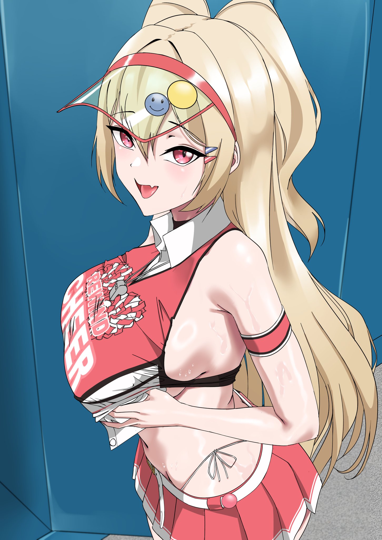 big ass, big breasts, big butt, big thighs, big titties, breasts, cheerleader, cheerleader outfit, cheerleader uniform, clay (nikke), clothing, curvaceous, curvaceous female, curvaceous figure, curvy, curvy figure, curvy hips, female, female focus, female only, goddess of victory: nikke, long hair, looking at viewer, necropoi, yellow hair