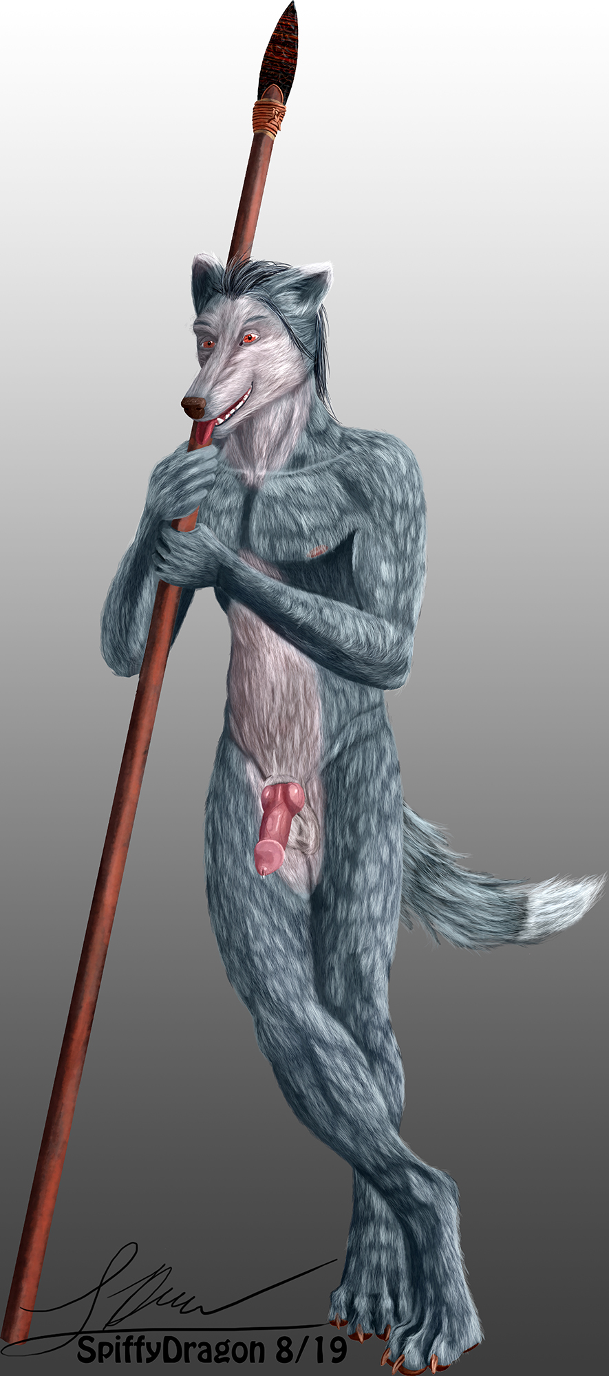 animal_genitalia balls canid canine canis food hi_res kitchi_itzsu_(spiffydragon) mammal meat melee_weapon penis polearm rushed_drawing shadows_of_cruelty sheath spear spiffydragon weapon wolf