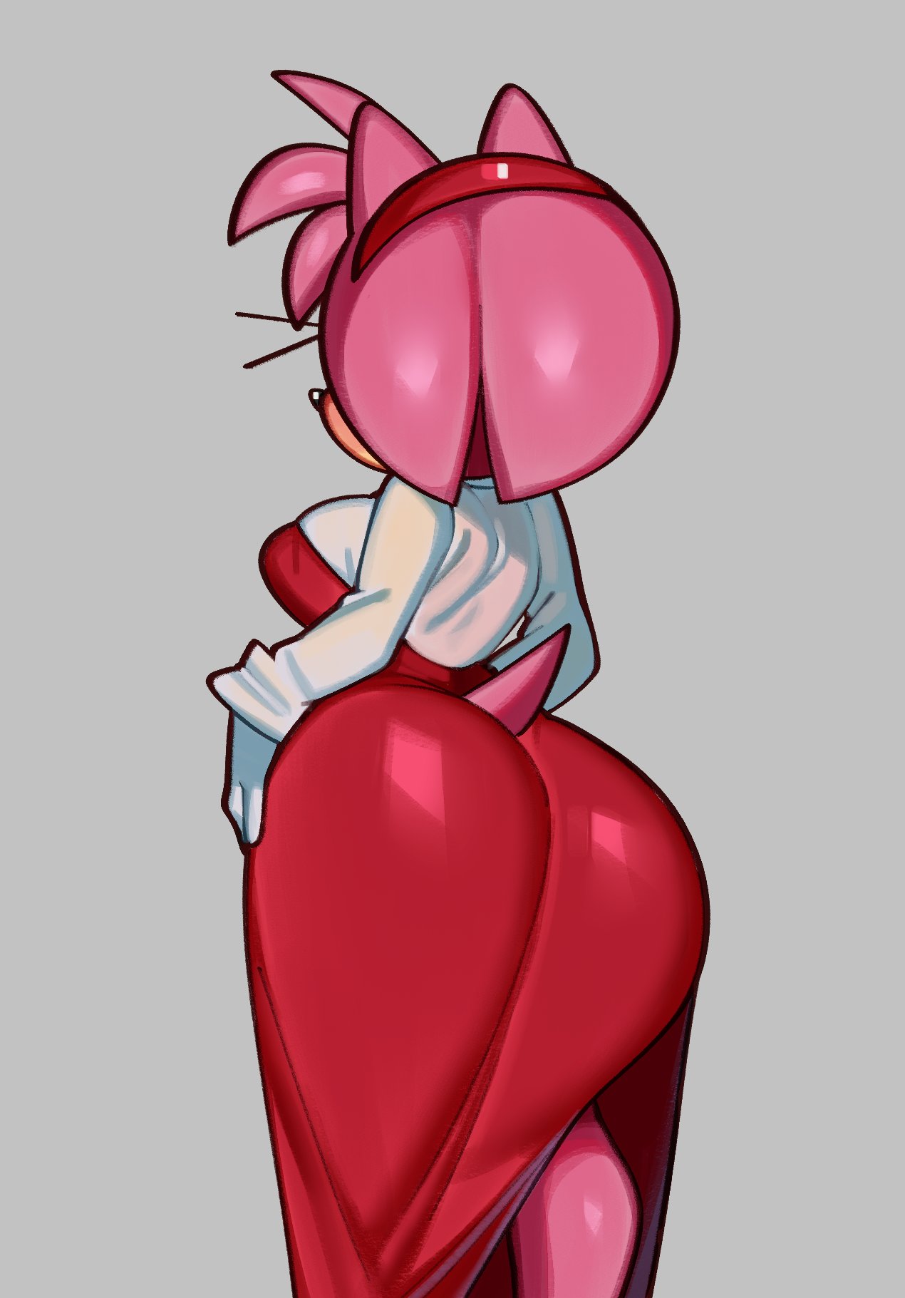 1girls, amy rose, animal ears, animal nose, ass, ass focus, ass in dress, bottom heavy, bottom heavy female, breasts, bubble butt, canonical scene, dress, female, female only, fiinel, fiinelrush, from behind, furry, furry female, hairband, highres, pink fur, pink hair, red dress, red hairband, sonic (series), sonic the hedgehog (series), sonic x, tail, tight clothes, tight dress