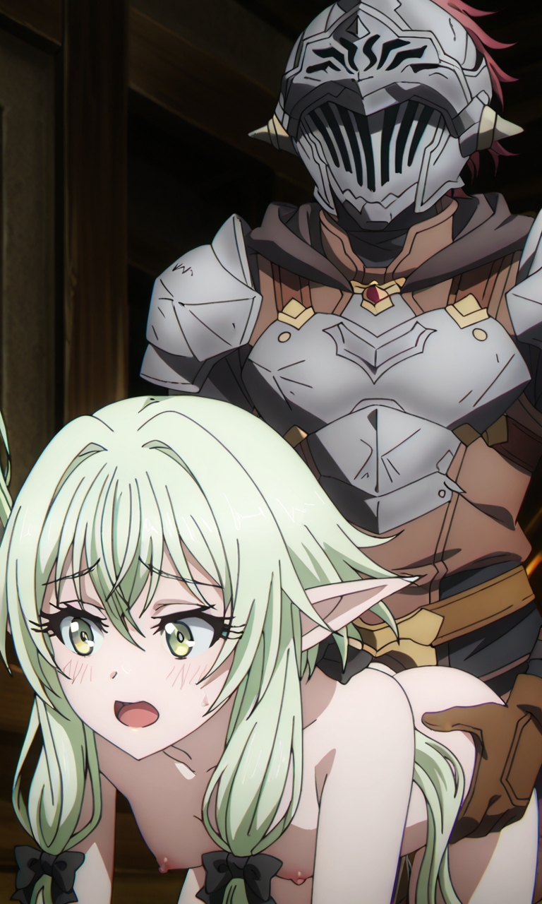 1boy, 1girls, adventurer, doggy style, elf, female, goblin slayer, goblin slayer (goblin slayer), high elf archer (goblin slayer), male, sex