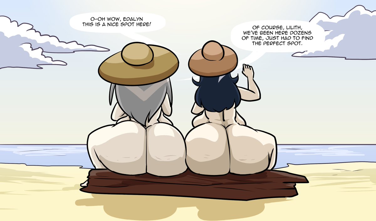 2girls, beach, big ass, bubble butt, eda clawthorne, female, lilith clawthorne, max1mus, nude female, public nudity, sisters, straw hat, the owl house