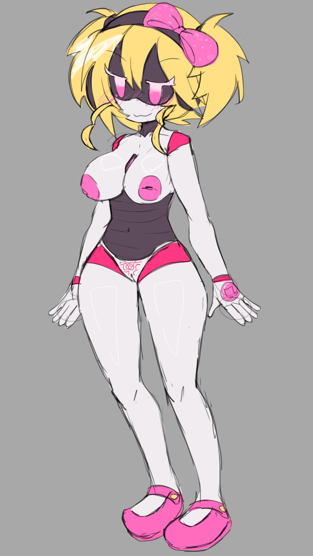 breasts, female, female only, glitch productions, inverted nipples, kookieprinzz, large breasts, lizzy (murder drones), murder drones, murder drones oc, robot, robot girl, white body, worker drone