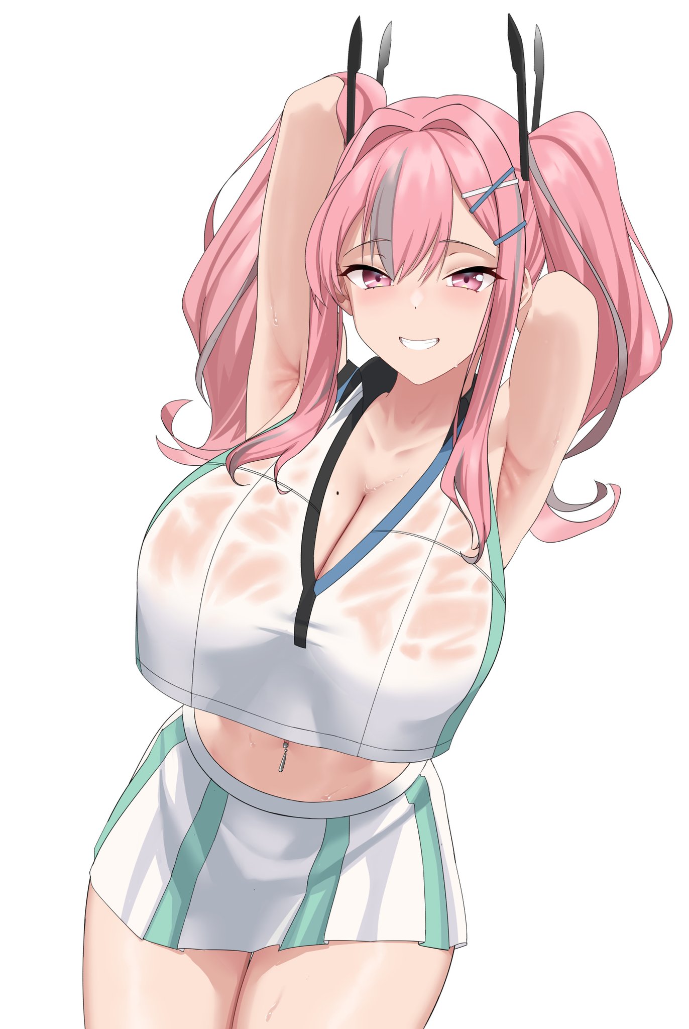 azur lane, big ass, big breasts, big butt, big thighs, big titties, breasts, bremerton (azur lane), bremerton (scorching-hot training) (azur lane), cheerleader, cheerleader outfit, cheerleader uniform, clothing, curvaceous, curvaceous female, curvaceous figure, curvy, curvy figure, curvy hips, female, female focus, female only, miniskirt, necropoi, pink hair, short hair, skirt, twintails