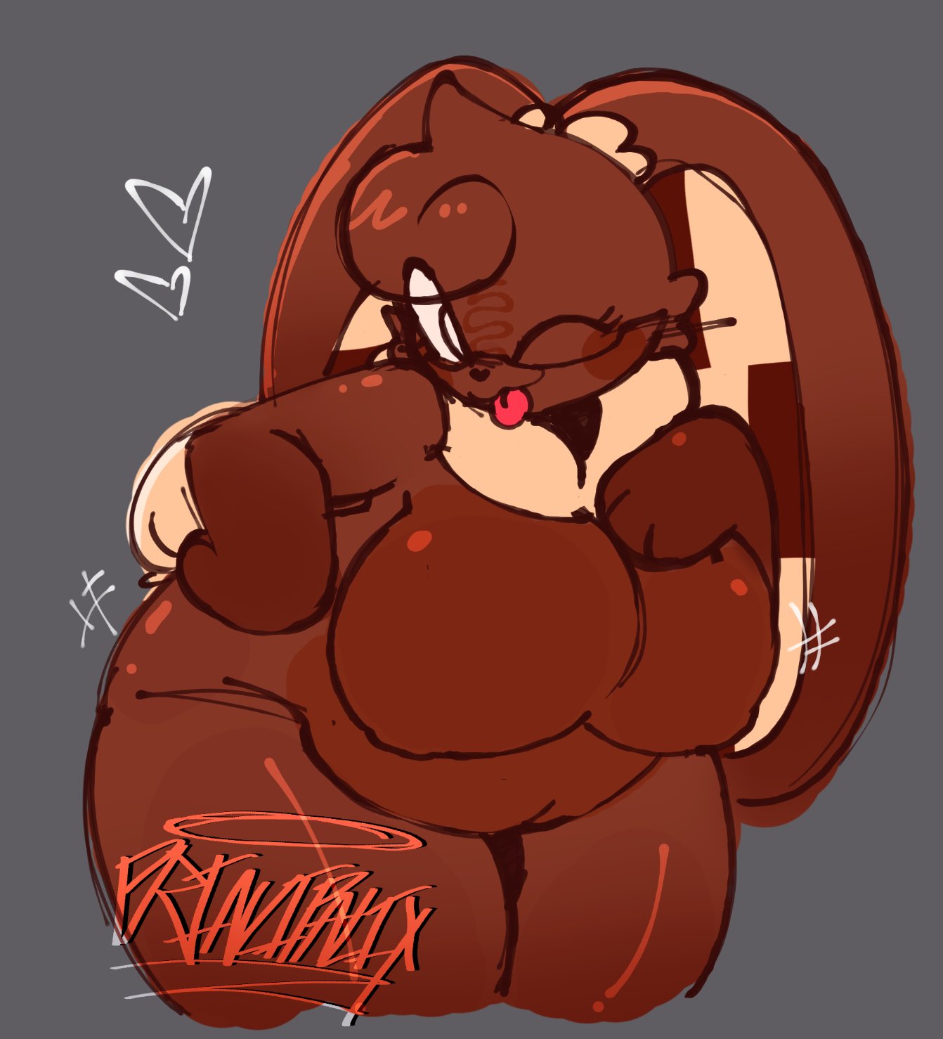 anthro, belly, big breasts, breasts, cocoa (dandy's world), dandy's world, fat, female, furry, glasses, looking at viewer, principalix, rabbit, roblox, tagme, thick thighs, thighs, tongue out, wink, winking at viewer